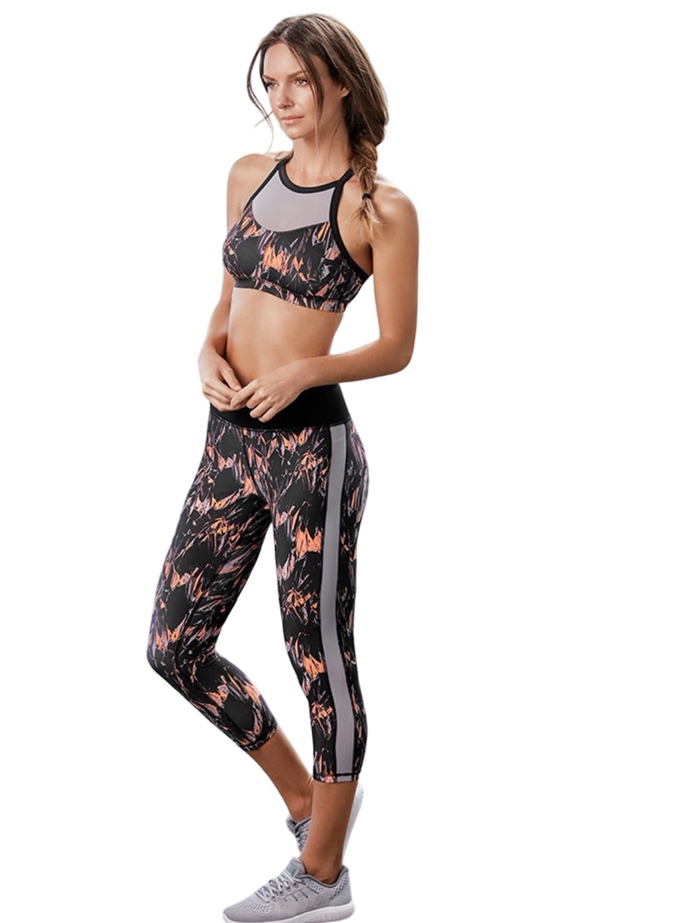 Adore Me | Women’s Black and Coral Pink Printed Active Leggings | L